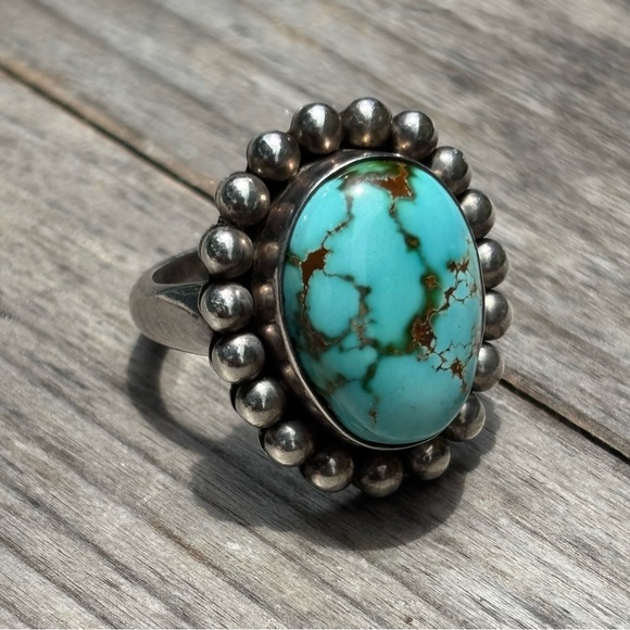 Artie Yellowhorse Kingman Web Turquoise Ring 925 Sterling Silver Signed - Picture 1 of 7